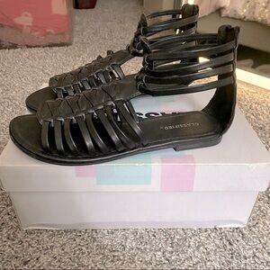 Womens Crosby Black Boho Greek Strappy Gladiator Sandals 🖤